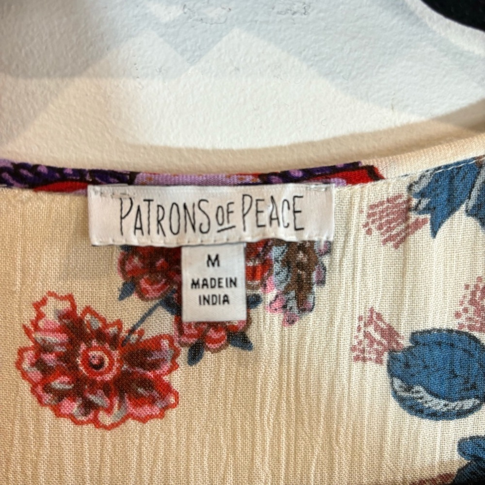PATRONS OF PEACE Sz M Floral Faux Wrap Balloon Cuffed Sleeves Deep-V Maxi  Dress - Picture 7 of 14